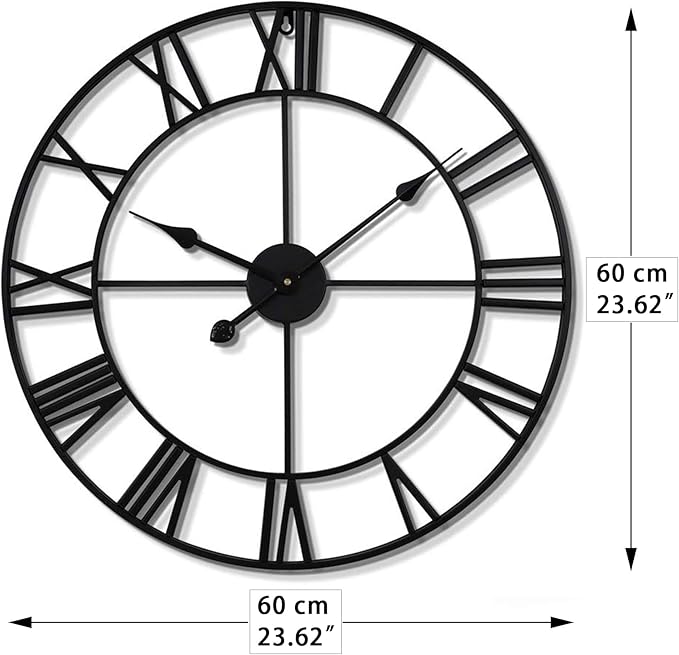 Large Wall Clocks for Living Room Decor, 24 Inch Round Black Metal Silent Non Ticking Battery Operated Jumbo Numerals Modern Vintage Decorative Clock Wall for Bedroom,Kitchen,Office,Farmhouse