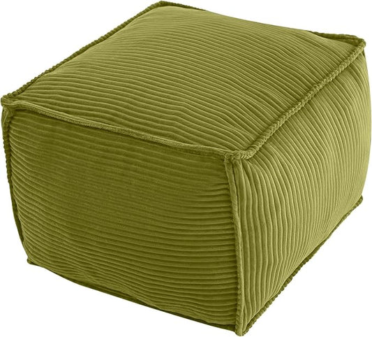 MeMoreCool Square Stuffed Pouf Ottoman Foot Rest, Corduroy Floor Pouf Foot Stool with Foam Chunk Filling, Soft Stuffed Ottoman Footrest for Living Room, Green