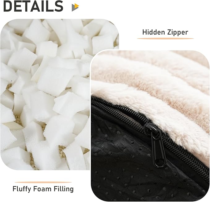 Pouf Ottoman Stuffed Round for Foot Rest, Faux Fur Poufs with Foam Chunk Filling, Storage Ottoman Pouf Foot Stool Cushion, 20 X 15 Inch Floor Chair for Living Room Bedroom Home Decor, Beige