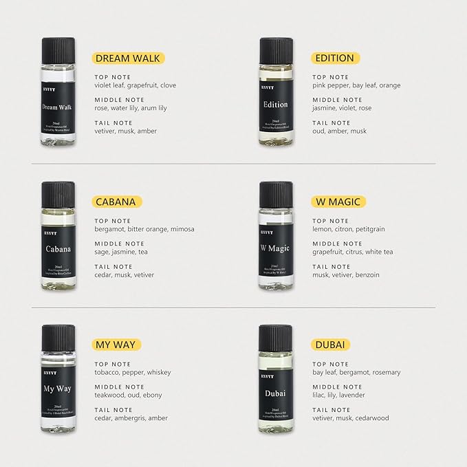 Hotel Collection Fragrance Oil Set 20 mL / 0.68 fl oz – Luxury Aromatherapy Essential Oils for Diffuser & Home Scenting, Inspired by Iconic 5-Star Hotels – 6 Premium Scents Gift Set