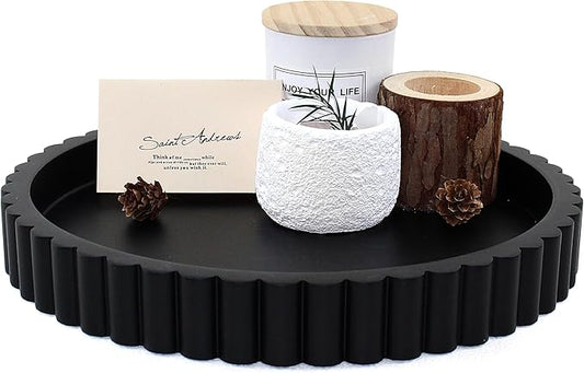 Decorative Coffee Table Tray, 11" Round Resin Coffee Table Centerpiece Tray for Home Decor, Modern Organizer for Living Room, Console or Dresser, Matte Black
