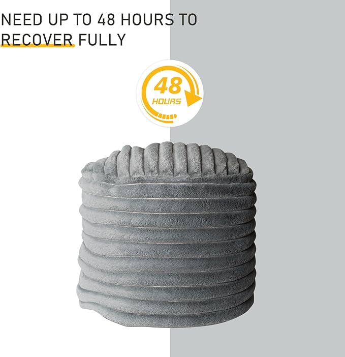 Pouf Ottoman Stuffed Round for Foot Rest, Faux Fur Poufs with Foam Chunk Filling, Storage Ottoman Pouf Foot Stool Cushion, 20 X 15 Inch Floor Chair for Living Room Bedroom Home Decor, Light Gray