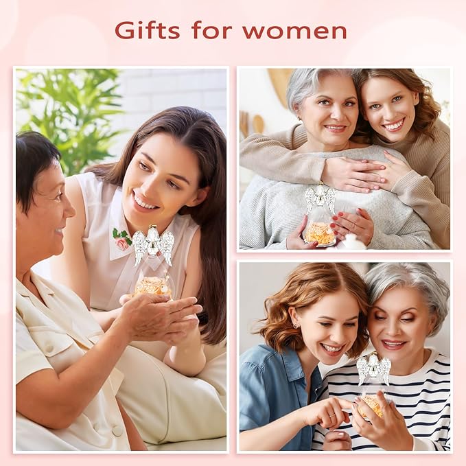 Sunia Preserved Flower Rose Gift for Women - Mother's Day Birthday Gifts for Mom Wife Grandma, Glass Angel Figurines Forever Real Roses Gifts for Her Valentine Day Thanksgiving﻿ (Champagne)