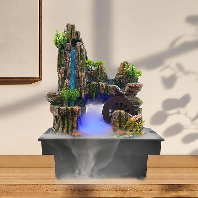 Indoor Fountain Rockery Tabletop Fountain with an Atomizer Elaxation Water Feature Meditation Desktop Fountains for Home Office Decor or Gift 7.9''L x 7''W x 10.6''H with LED Light