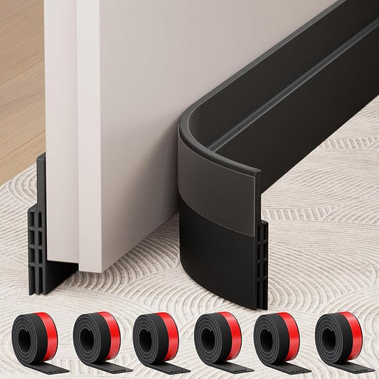 Hojoy 6 Pack Under Door Draft Stopper, Adjustable Door Sweep Anti-Collision Strong Adhesive Weather Stripping Tape Soundproof Draught Stoppers 2" W x 39" L, Black