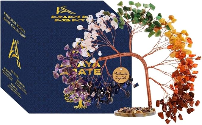 7 Chakra Crystal Tree of Life – Handmade Healing Gemstone Bonsai Trees for Home & Office Décor – Feng Shui Money Tree for Positive Energy, Good Luck & Spiritual Gifts for Women