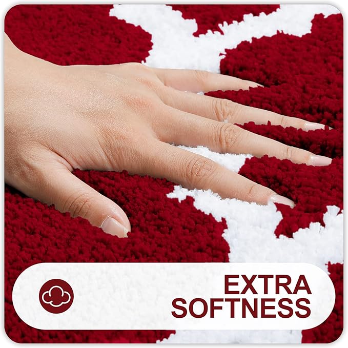 OLANLY Bathroom Rugs 44x24, Soft and Absorbent Microfiber Bath Rugs, Non-Slip Shaggy Shower Carpet, Machine Wash Dry, Bath Mats for Bathroom Floor, Tub and Shower, Burgundy