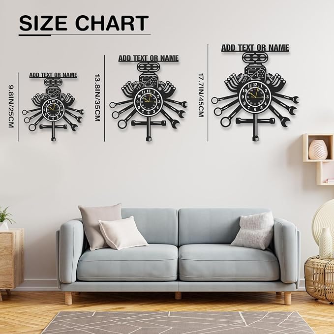 Personalized Garage Wall Clock, Repair Mechanic Tools Decorative Wall Clocks, Silent, Battery Operated, Garage Decor, Custom Name Shop Clocks for Workshop Man Cave, Gifts for Men Color06