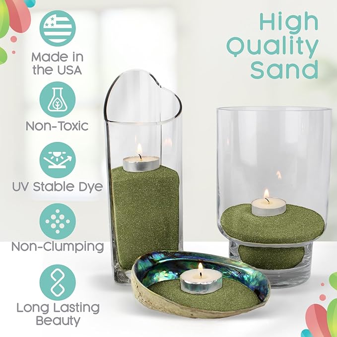 Fern Green Unity Sand, 1 LB (16 oz), Colored for Weddings, Vase Filler, Home Décor, Craft, and More