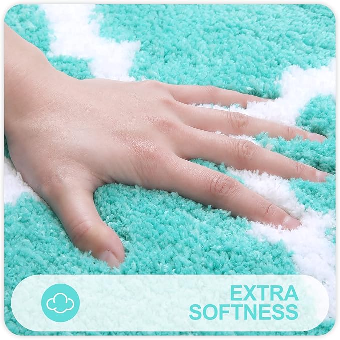 OLANLY Bathroom Rugs 30x20, Soft and Absorbent Microfiber Bath Rugs, Non-Slip Shaggy Shower Carpet, Machine Wash Dry, Bath Mats for Bathroom Floor, Tub and Shower, Turquoise