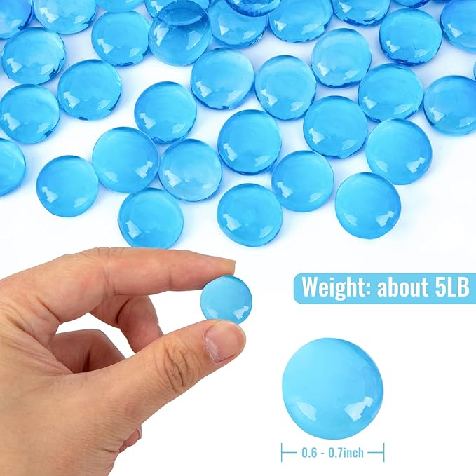 FUTUREPLUSX 5Lb Flat Glass Marbles, Glass Beads Cerulean Flat Gems Aquarium Pebbles Vase Filler Table Scatter Decor
