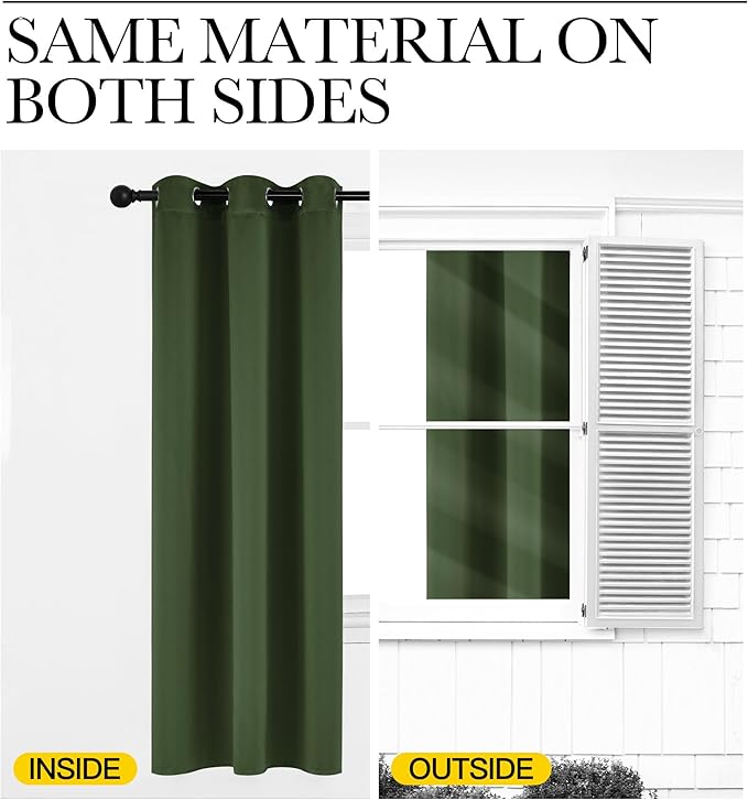 NICETOWN Dark Green Blackout Cafe Satin Curtains for Small Windows, 42" Wide by 84" Long, 2 Panels, Grommet Noise Reducing Faux Silk Blackout Drapes for Dining Room