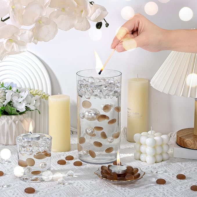 SUREAM Brown Flat Glass Marbles, Mancala Stones for Vase Fillers, Sea Glass Beads for Table Scatter Aquarium, Art Craft Supplies, Home Wedding Valentines Day Decoration