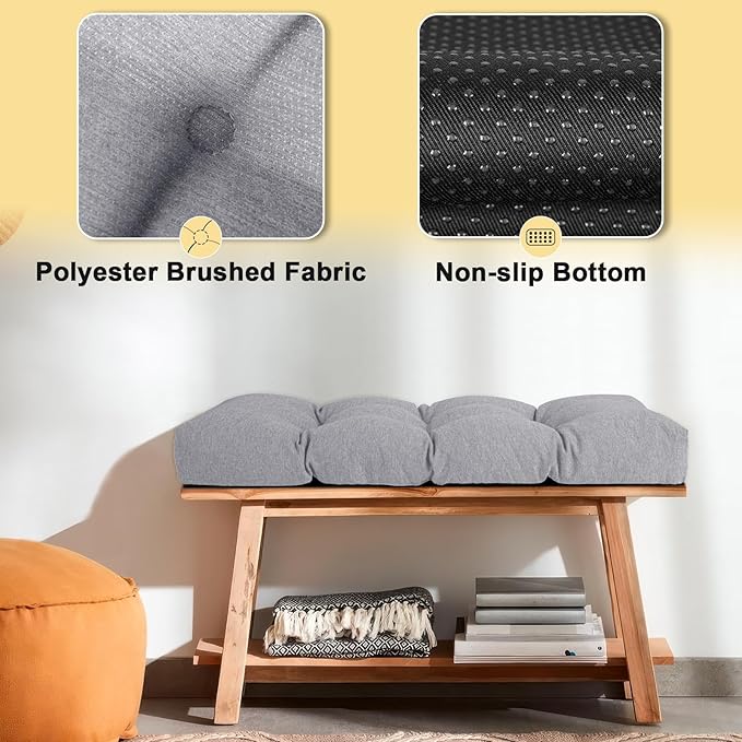 Bench Cushion 36 Inch - Polyester Brushed, High-Density Foam, Non-Slip Bottom, Soft Durable Indoor Tufted Long Seat Cushion for Window Garden Furniture (Grey, 36x14x4 Inch)