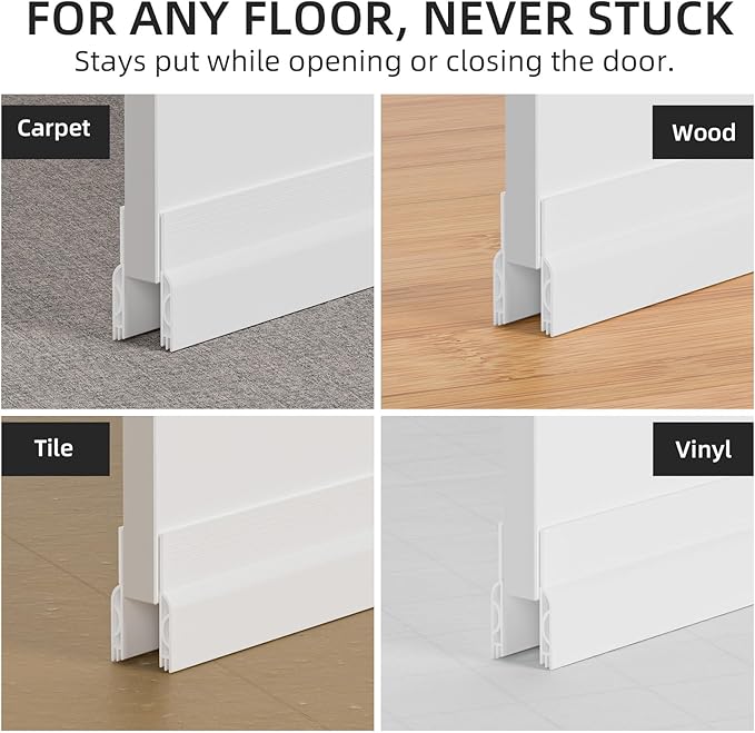 Door Draft Stopper,Under Door Draft Stopper,Door Sweeps Bottom of Door,Weather Stripping Door Seal,Door Soundproofing Under Door Gap Filler Weather Stripping Seal Door Insulation (78"",White)
