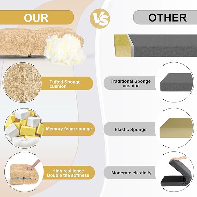 Bench Cushion 42 Inch - Luxury Chenille, High-Density Memory Foam, Non-Slip Bottom, Soft Durable Indoor Tufted Long Seat Cushion for Window Garden Furniture (Ivory, 42x16x4 Inch)