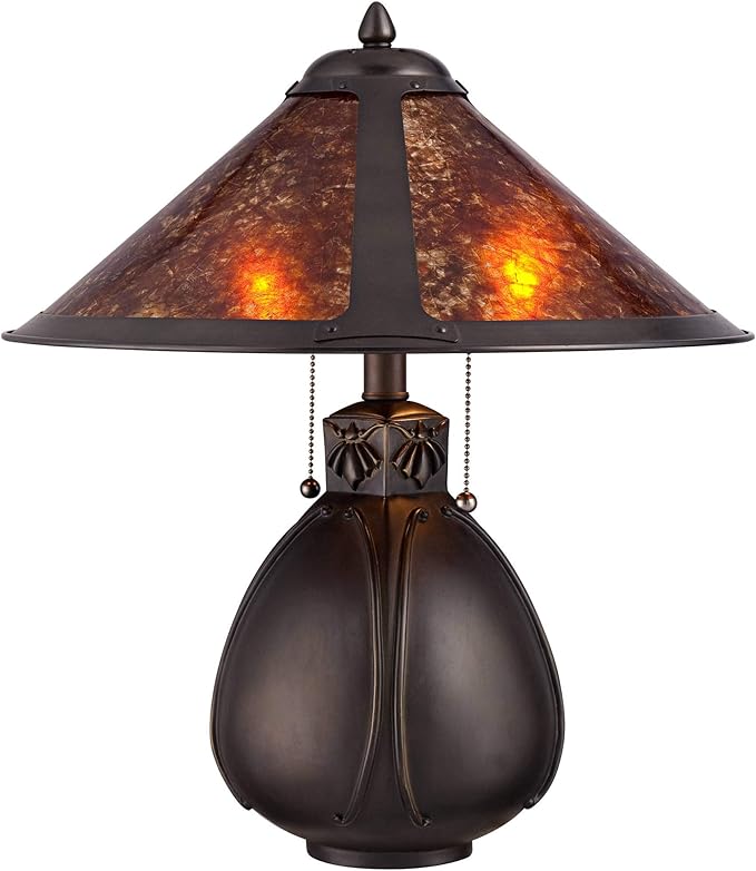 Robert Louis Tiffany Nell Rustic Mission Tiffany Style Accent Table Lamps 19" High Set of 2 Bronze Brown Antique Pottery Natural Mica Shade Decor for Bedroom House Bedside Nightstand Home Office