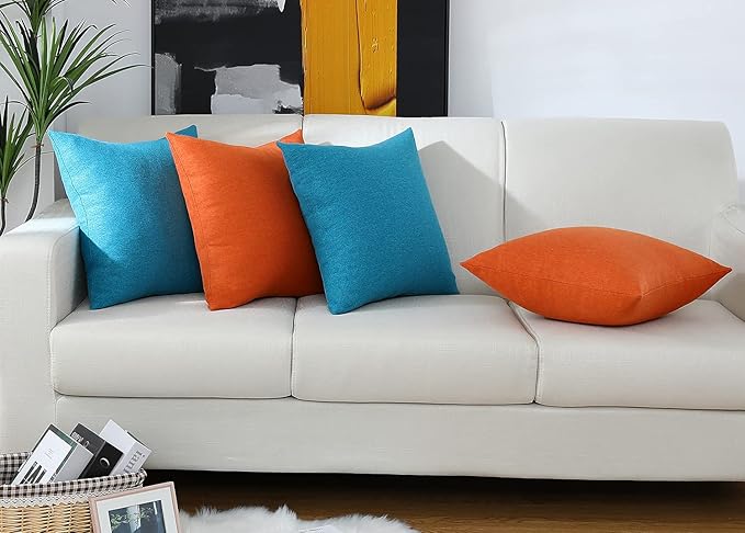 Jeneoo Decorative Turquoise Blue Throw Pillow Covers Rustic Farmhouse Square Chenille Soft Comfy Kids' Cushion Couch Cases for Sofa Living Room (Set of 2, 14 x 14 Inches)