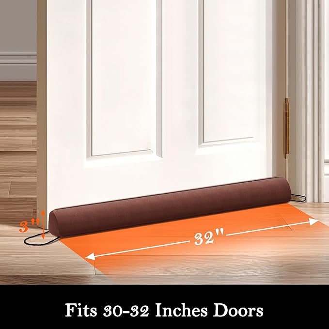 Sunolga 32" Door Draft Stopper Blocks Hot Cold Air with Removable Washable Cover for Gaps Up to 3", All-Season Noise and Wind Seal for The Bottom of Door and Window, Brown