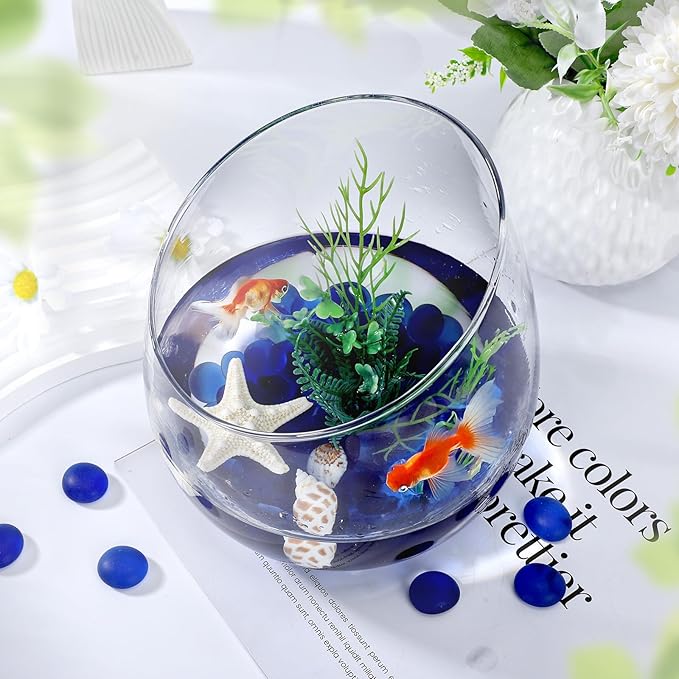 SUREAM Glass Beads for Vases, 0.8LB Deep Blue Glass Marbles Bulk for Vases, Flat Marbles for Centerpiece Decor, Table Scatter, Floral Supplies, DIY Crafts