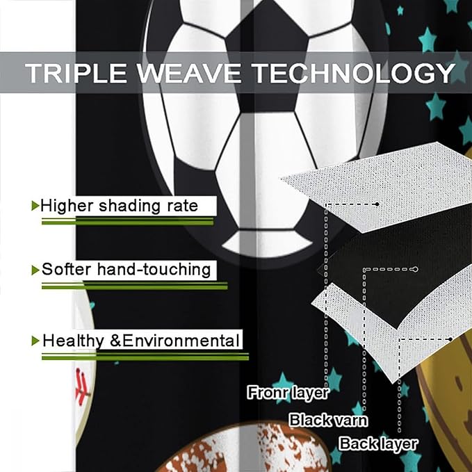 JESTRONRY Sport Window Curtains,Abstract Basketball Football Soccer Rugby Baseball Sports Theme Home Fabric Living Room Kids Boys Girls Teens Bedroom Home Decor Blackout Drapes W42xL45in