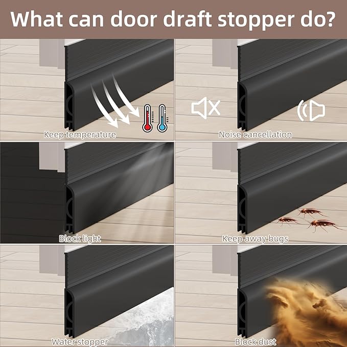 Weather Stripping Door Seal, Under Door Gap Filler, Draft Blocker Soundproof (78", Black)