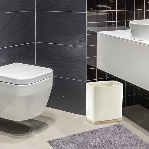 Polytree Bathroom Trash Can 1.8 Gallon(7 Liter) Small Kitchen Garbage Can,Decor Wastebasket for Bedroom Office,Resin Hand-Carved Leather Beige