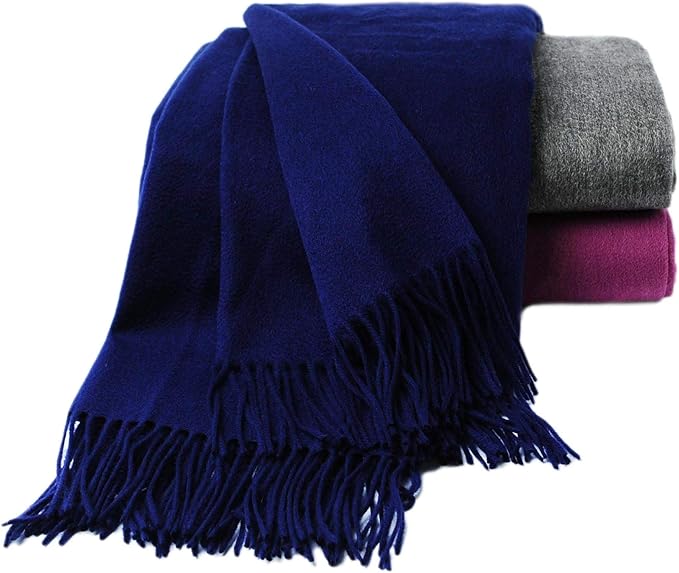 CUDDLE DREAMS Premium Cashmere Throw Blanket with Fringe, Luxuriously Soft (Navy)