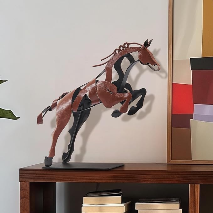 Horse Statue, Unique Metal Art Handmade Sculpture for Home Decor, Rustic Decor, Gifts for Horse Lovers (Brown)