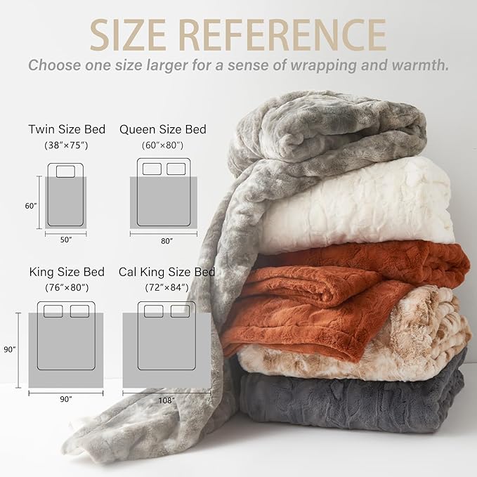 Krifey Grey Faux Fur Blanket Queen Size for Bed, 3D Marble Texture Soft Cozy Fuzzy Plush Thick Warm Blanket, Luxury Christmas Birthday Gifts for Women Mom Men, Room Decor, Marbled Grey, 90x90in