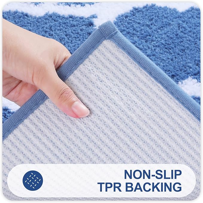 OLANLY Bathroom Rugs 44x24, Soft and Absorbent Microfiber Bath Rugs, Non-Slip Shaggy Shower Carpet, Machine Wash Dry, Bath Mats for Bathroom Floor, Tub and Shower, Blue