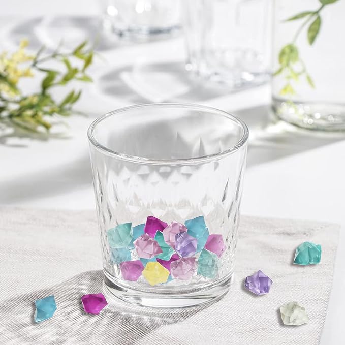 Fake Ice Rocks, Acrylic Vase Fillers Luminous Rocks, 16 x 22 mm Clear Acrylic Ice Rocks Fake Crushed Ice Rocks Clear Gems Marble 150 pcs
