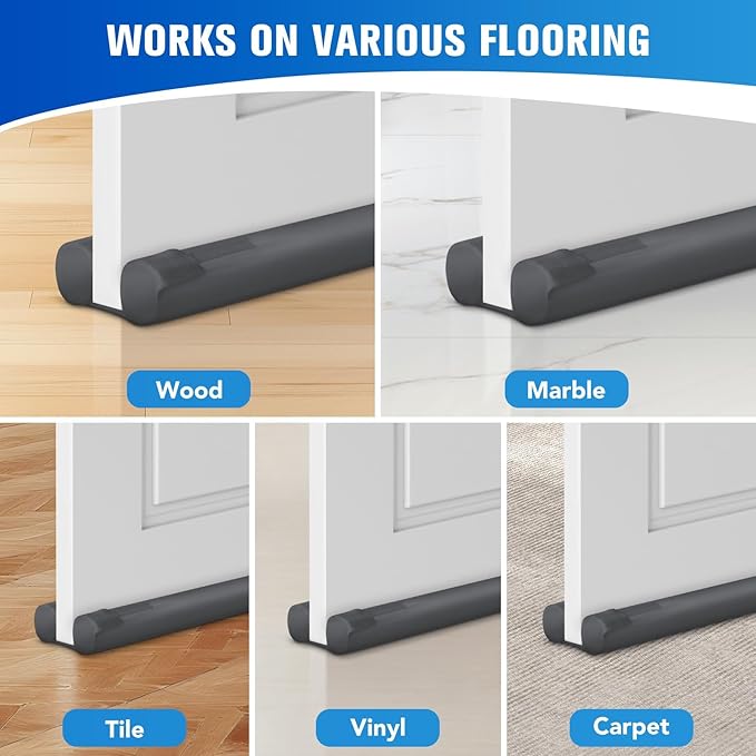 Under Door Draft Stopper for Bottom of Door, Weather Stripping Door Seal, Covers Gap Up to 2.36", Adjustable Door Sweep for Interior Doors and Exterior Cold Air, Noise, Dust, Light (Gray)