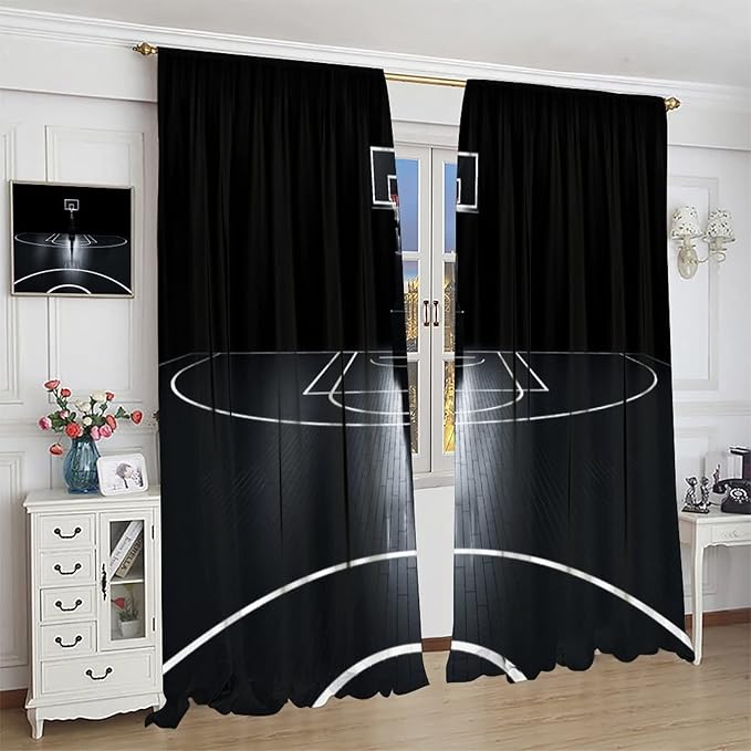 JESTRONRY Basketball Sports Curtain,Basketball Court Sports Theme Room Darkening Door Window Rod Pocket Curtain for Teen Boys Bedroom Living Room Decor W63xL72in