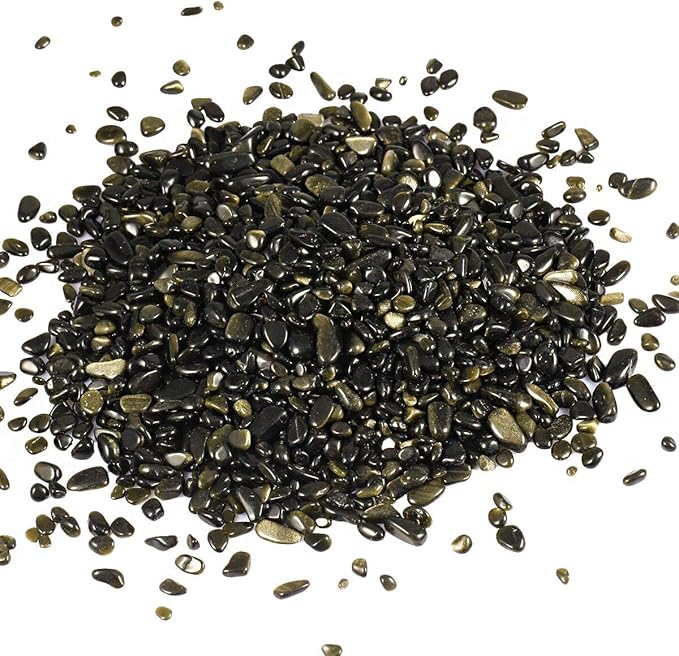 SUNYIK Gold Obsidian Tumbled Chips Crystal Crushed Pieces Irregular Shaped 1pound(About 460 gram)