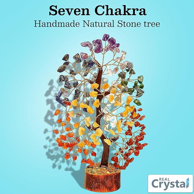 Seven Chakra Crystal Tree — Healing Crystal 7 Chakra Tree for Chakra Balancing, Feng Shui Decor, Meditation, Reiki, Good Luck Home & Office Decoration — Gemstone Spiritual Gift for Women & Men