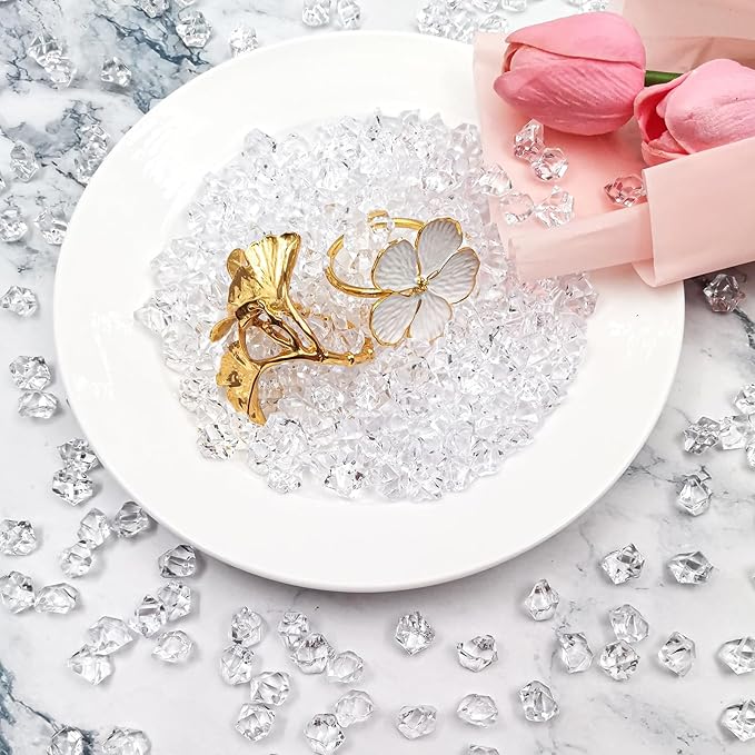 Vase Fillers, 2000 pcs 0.43 x 0.55 inch Fake Ice Rocks, Acrylic Ice Cubes Fake Rocks Fake Crushed Ice Rocks Acrylic Gems for Centerpieces