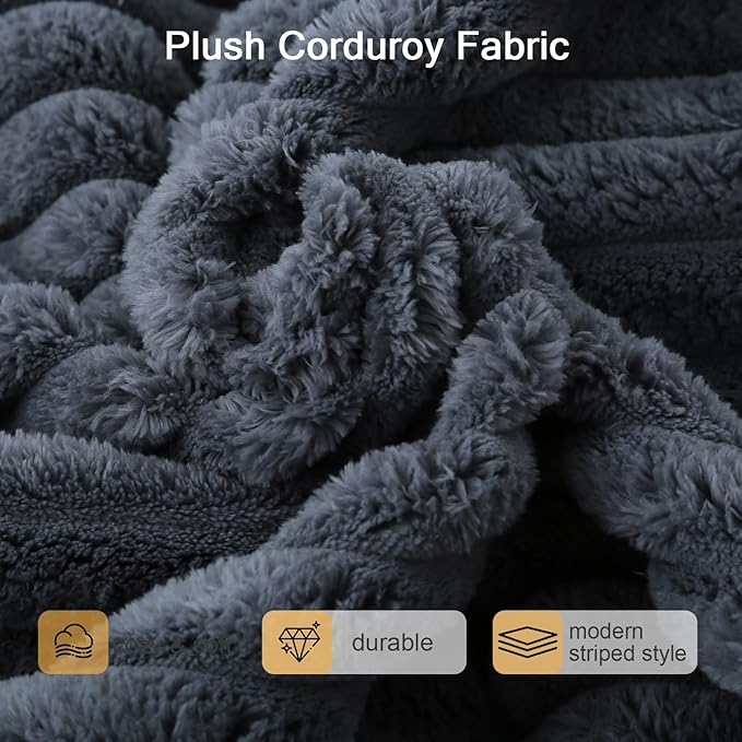 MeMoreCool Square Stuffed Pouf Ottoman Foot Rest, Stripe Furry Floor Pouf Foot Stool with Foam Chunk Filling, Soft Fluffy Stuffed Ottoman Footrest for Living Room, Faux Fur Grey