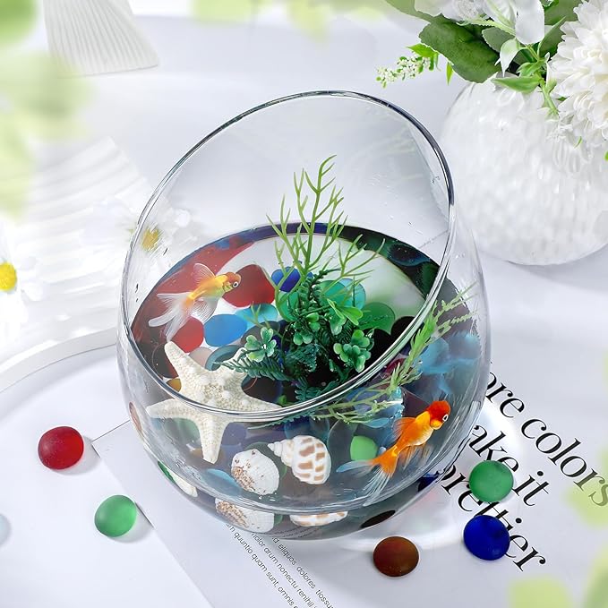 SUREAM Mixed Colored Flat Glass Gems, 0.8LB Glass Pebbles Beads for Vases Fillers Aquarium Fish Tank Rocks DIY Crafts Table Scatter Decoration