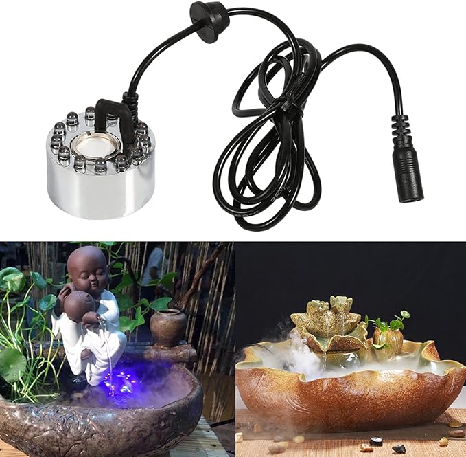 Mist Maker, 24V Color Changing Ultrasonic Mist Maker Water Fountain Pond Atomizer Air Humidifier 12 LED Fog Water Fountain Party (3)