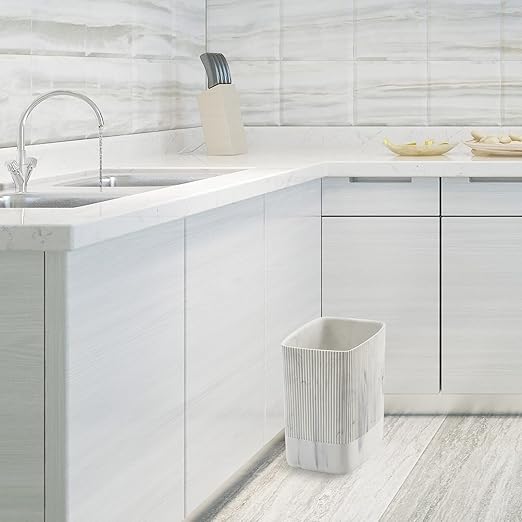 Polytree Bathroom Trash Can 1.8 Gallon(7 Liter) Small Kitchen Garbage Can,Decor Wastebasket for Bedroom Office,Resin Marble White