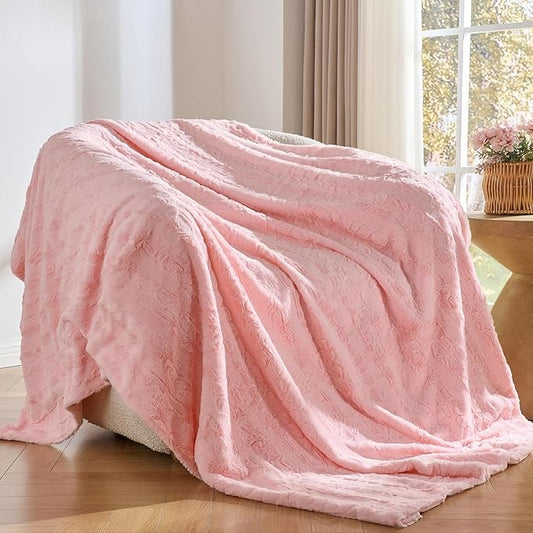 Krifey Faux Fur Throw Blanket for Couch, 3D Marble Texture Soft Throws, Cozy Fuzzy Plush Thick Warm Blanket, Faux Rabbit Fleece, Christmas Birthday Gifts for her Girls Women Mom, Cute Pink, 50x60in