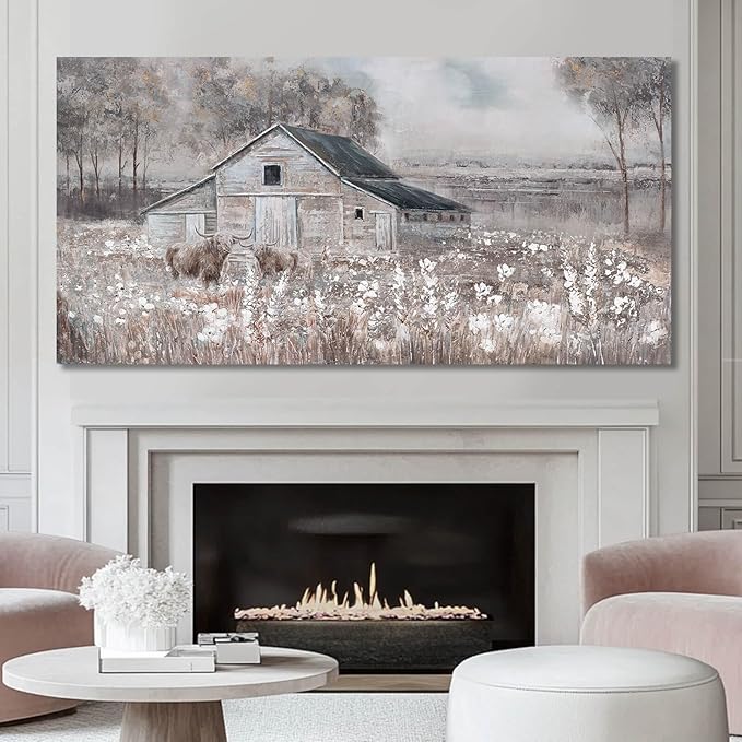 SDYA Cow Home Wall Decor Floral Canvas Print Room Decorations 29"x58" Large Pictures for Living Room Wall Art for Dining Room Area