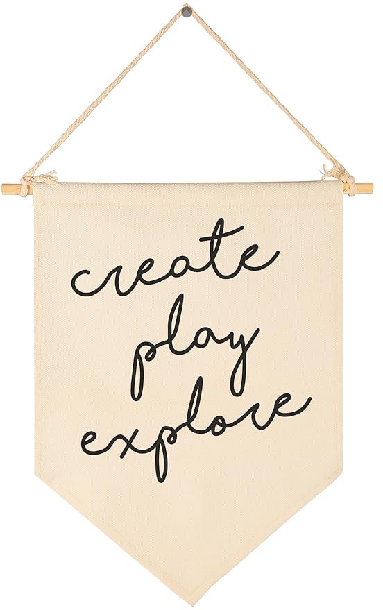 Create Play Explore-Sign Above Crib-Flag Wall Decor Gifts for Baby Boys Girls Kids-Canvas Hanging Pennant Banner Wall Decor Gifts for Nursery Baby Room Playroom Homeschool Reading Room Bedroom