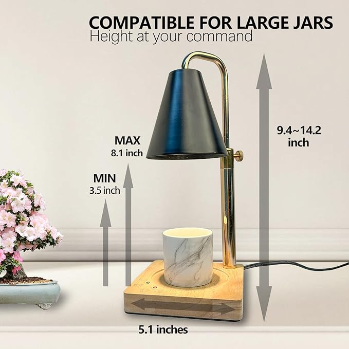 Candle Warmer Lamp with Timer Electric Wax Warmer for Scented Wax Melt Warmer Melter for Jar Candles Touch and Remote Control Dimmable Adjustable Height Gifts for Women 2 Bulbs,Black Metal