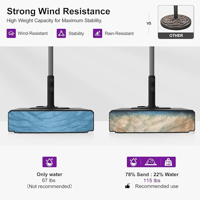 PURPLE LEAF HDML32 Patio Market Umbrella Stand Base with Wheels - 115 lbs Outdoor Table Umbrella Base with Sand/Water, 19.7 "X 19.7" X 3.94"