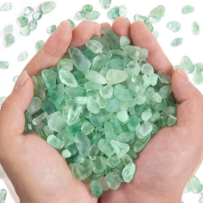 QICQDRAM Natural Green Flourite Crystals Bulk 0.9 Lb/405g Small Tumbled Chips Crystal Stone Decorative Pebbles for Home Decoration & Fish Turtle Tank, Vase Filler, Plants Decor