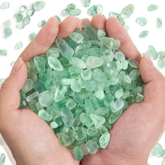 QICQDRAM Natural Green Flourite Crystals Bulk 0.9 Lb/405g Small Tumbled Chips Crystal Stone Decorative Pebbles for Home Decoration & Fish Turtle Tank, Vase Filler, Plants Decor