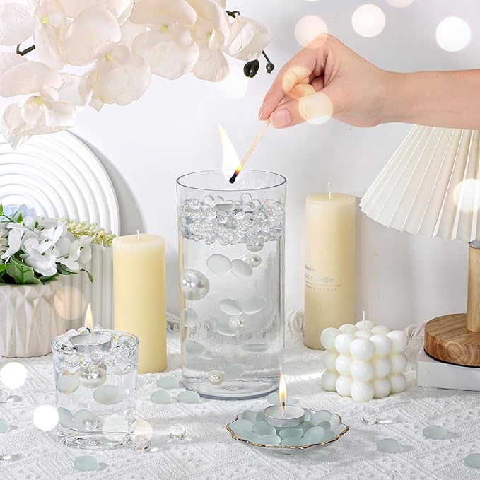 SUREAM White Marbles for Vases, 0.8LB Decorative Stones for Vases, Glass Stones for Vase Filler, Fish Tank, Fireplaces, Aquarium Decor