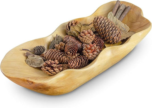 Wooden Fruit Bowl Handcrafted Wood - Natural Fruit Basket for Kitchen Counter Display, Decorative Bowl for Apples, Oranges, Pineapples (15 Inch)